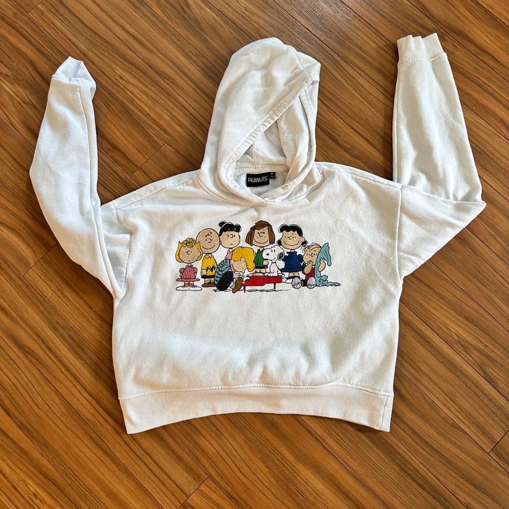 Peanuts Kids White Hoodie with Character Print